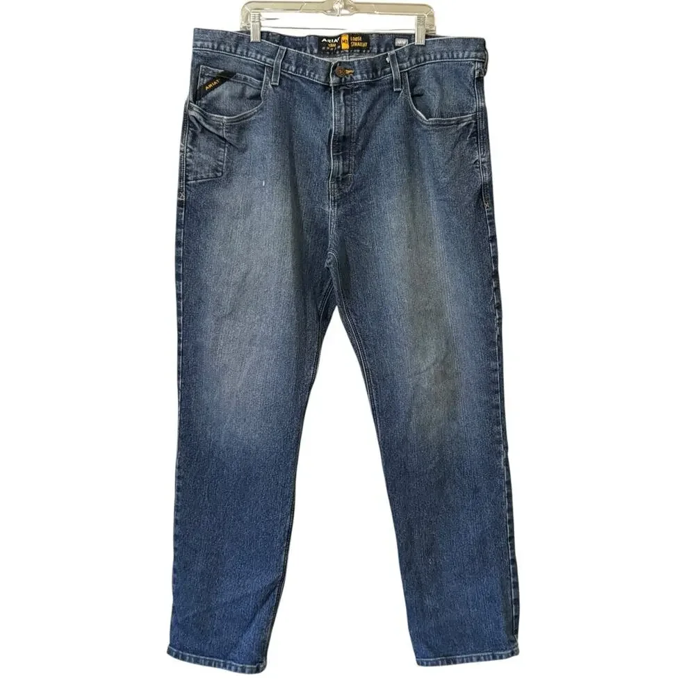 Ariat Rebar M3 Loose Straight‎ Jeans Mens 42/34 Blue Medium Wash Denim Workwear